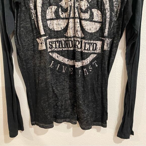 Affliction Black Lightweight Long Sleeve Burnout Tee Sz M - Picture 4 of 11